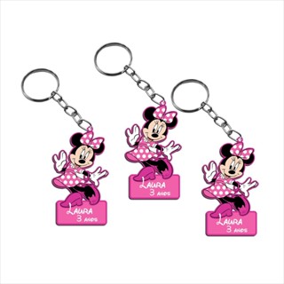 Chaveiro de Lembrança Infantil Minnie Rosa embalados em saquinhos transparentes