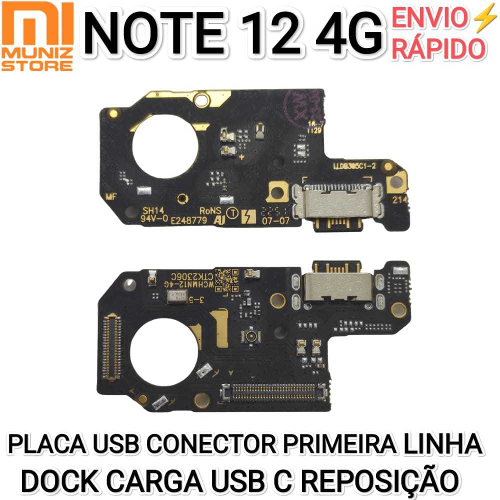 Conector Xiaomi Redmi Note 12 4G Placa De Carga USB Tipo C Primeira Linha/Original Dock Carga Carregamento Turbo