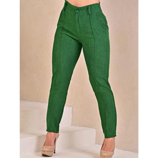 Calca Feminina Linho com Risco Casual Elegante