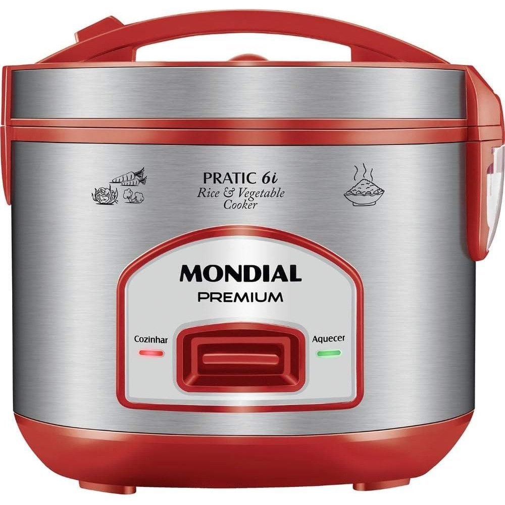 Panela Elétrica Mondial Pratic 6 Litros 220v PE-45-6X Potência 500W + Acessórios Cozi Vapor Vegetais Vermelho/Inox