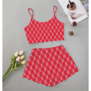Kit 2 Pijamas Feminino Baby Doll Cropped Blogueirinha com Alcinha Malha Fria