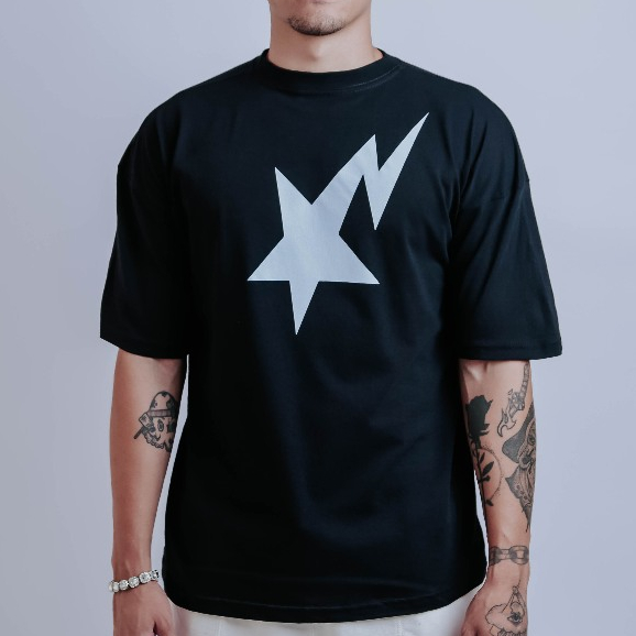 Camiseta OVERSIZED estampada Preta blusa camisa Streetwear em algodão 30.1 modelo Star estrela Premium OVERSIZED