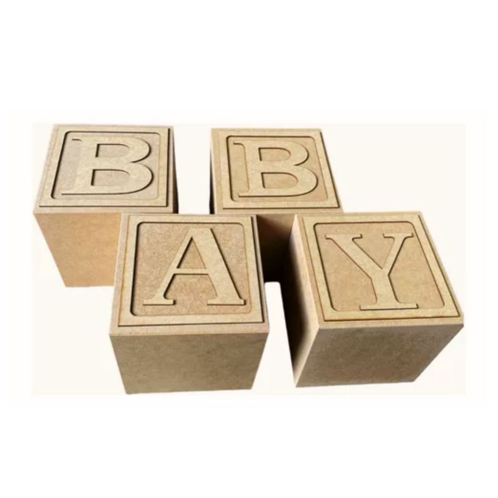 Jogo 4 Cubos Baby Em Mdf Cru Moldura E Letras Soltas Decoração de Eventos