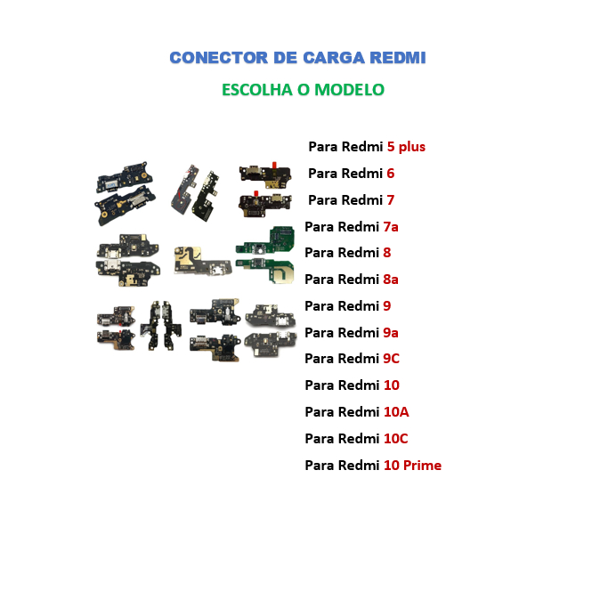 Placa De Carga Conector Microfone Xiaomi Redmi 6 / Rdmi7 Redmi8 / Redmi9 / Redmi10 / 10c / 10 prime / Redmi 12 5g / Redmi 12C / Redmi 13C / Redmi Mi 10 / Mi 10 Pro Dock Turbo Carga Rápido