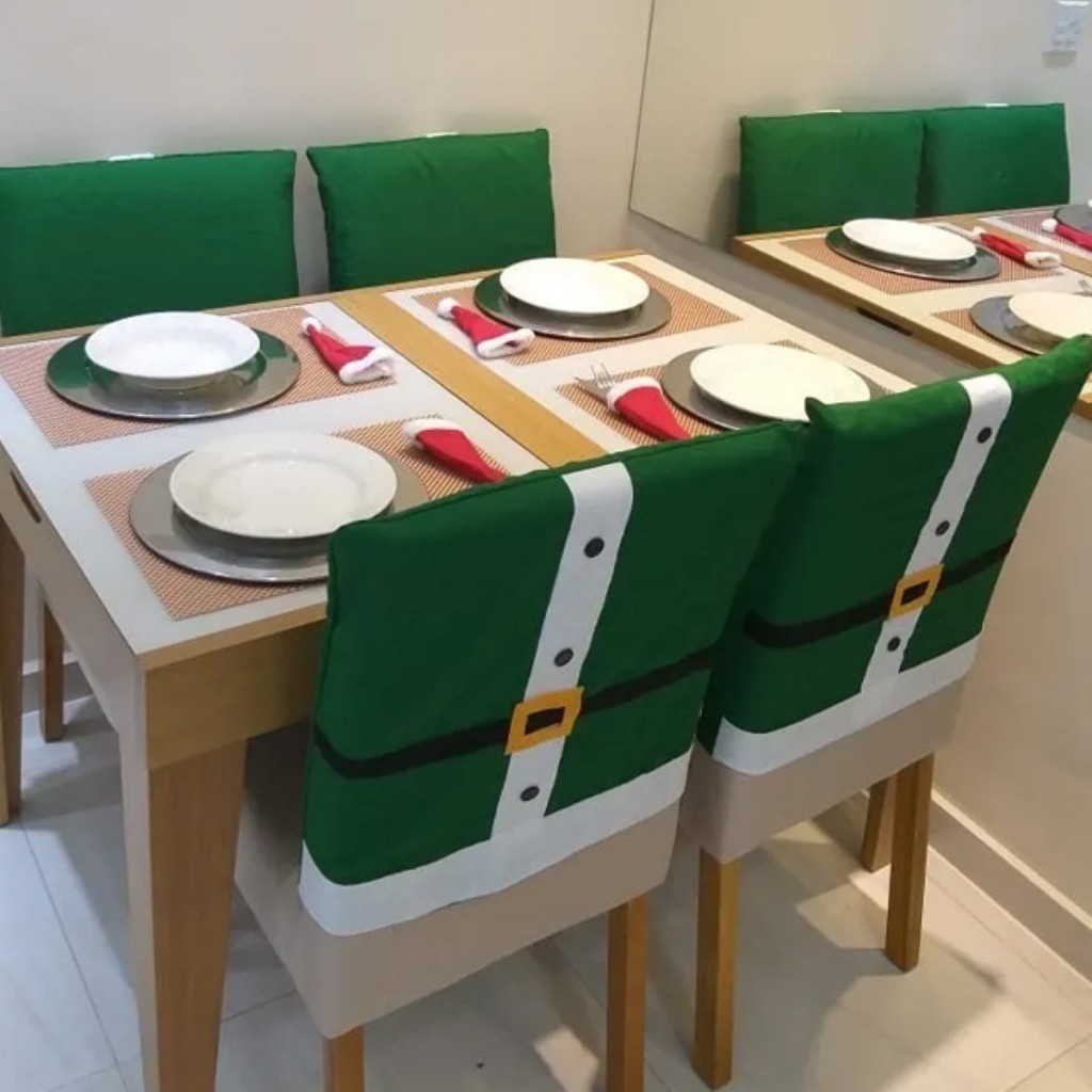kit 8 capa de cadeira Verde natalina roupa papai noel decoracao de natal branca