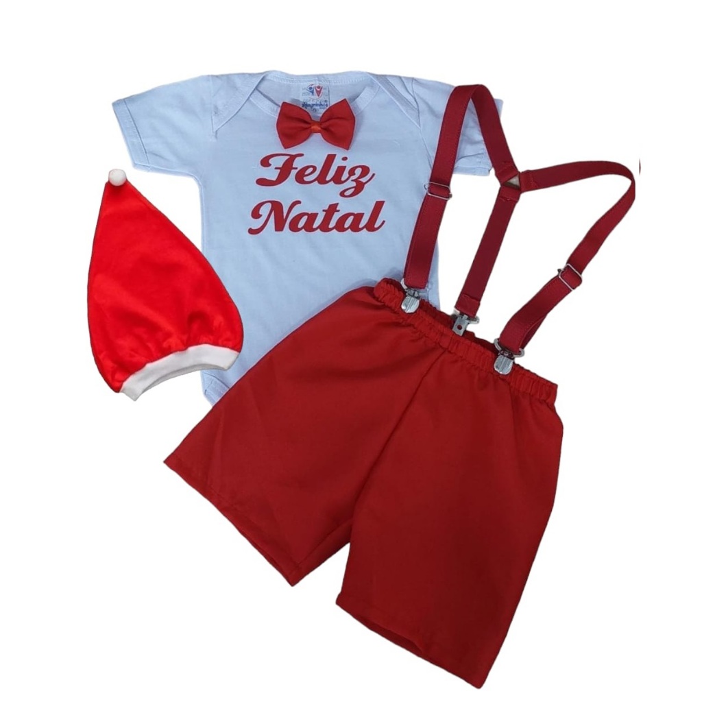 Conjunto Infantil Roupa De Bebê Menino Feliz Natal Com Gorro