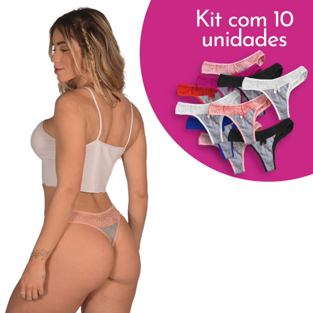 Kit  Calcinhas Fio Dental Calcinha com Detalhes em Renda Envio Rápido Imediato Preço de Fábrica Tanga em Algodão Cotton