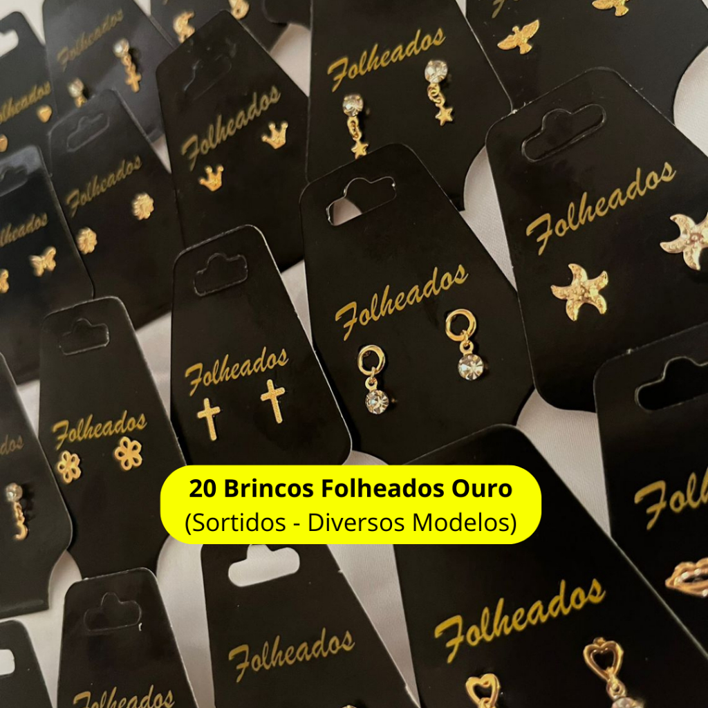KIT 20 Pares Brincos Pequenos Folheados Ouro 18k Sortidos Antialergico Garantia Revenda Segundo furo em Oferta na Shopee