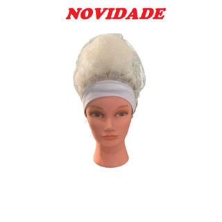 Touca de Cozinha de Tela e Aba de Malha Branca para cabelos volumosos, dreads, tranças, afro