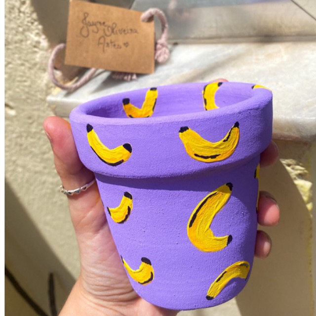Vaso barro Banana | decoração | vaso para planta | pintado a mão