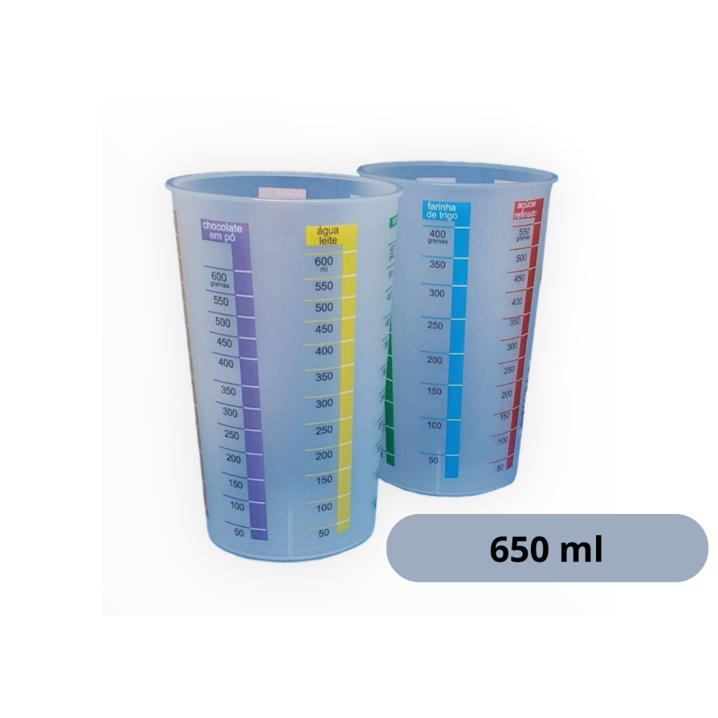 Copo Plástico Medidor Graduado Dosador Transparente 650 ml Ideal Receitas Culinária Cozinha BPA Free