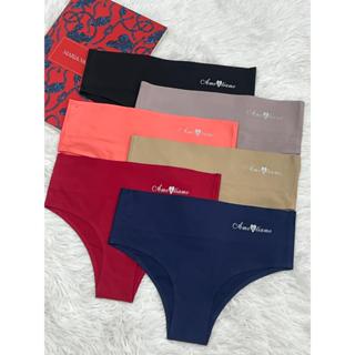 Kit com 6 Calcinhas Cós Alta 5cm ou 7cm Sem Costura Tanga Cores Sortidos Lisa