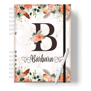 Caderno De Anotações Tipo Agenda Alfabeto Floral Com Nome Capa Dura A5