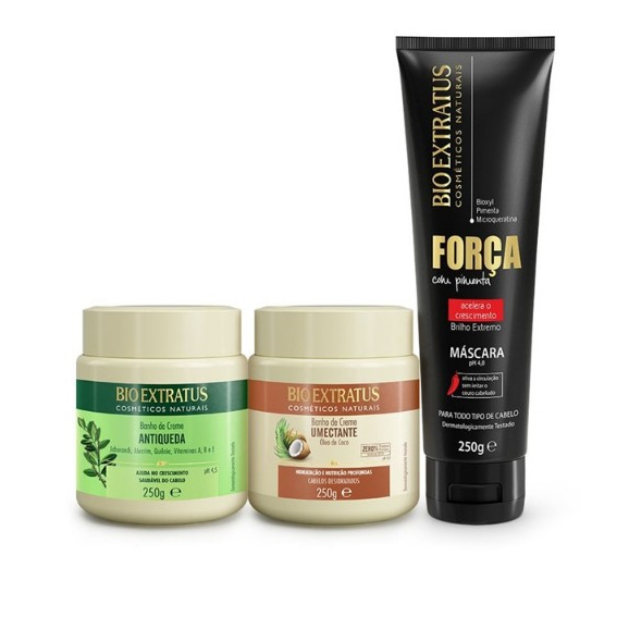 Kit Cronograma  Força e Crescimento Capilar Bio Extratus 250g (Jaborandi, Umectante e Força)