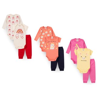 kit 9 peças body bebê manga curta longa calça menina feminino P ao GG estampadas