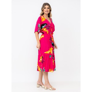 Vestido Midi estampado em decote V boho COD:J&LDR-V2063