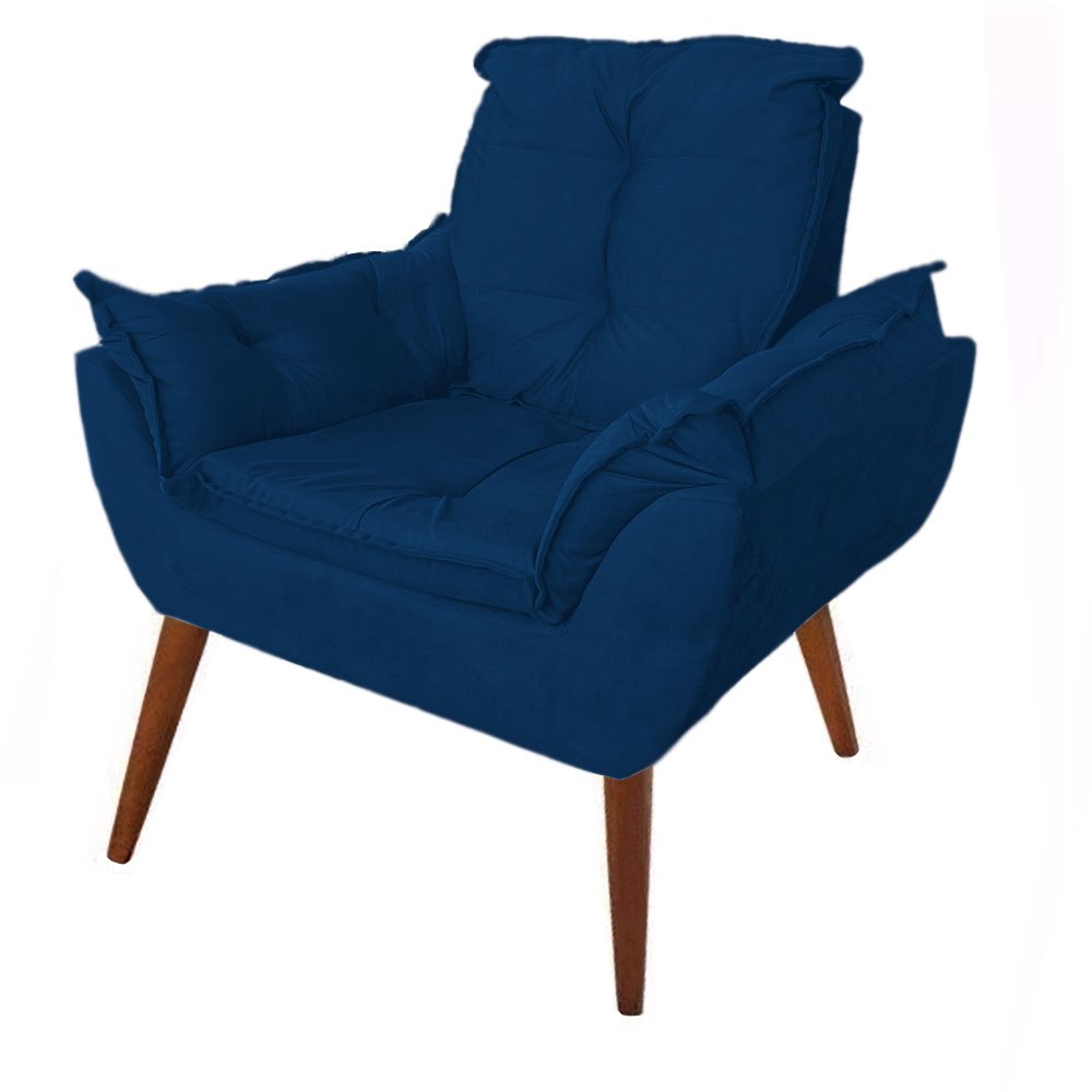 Poltrona Opala Suede Azul Marinho Pés Palito Castanho · foto 2