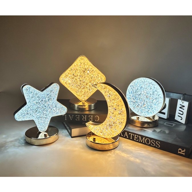 Abajur Luminária Lua Estrela Led Touch Recarregável Usb Cor Da Estrutura Estrela Cor Da Cúpula Crystal ME-L003