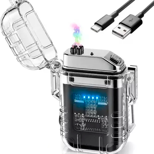 Isqueiro Plasma Recarregável Usb C Arco Duplo Lanterna Led Elétrico a prova d'água anti vento eletrônico não precisa de gás