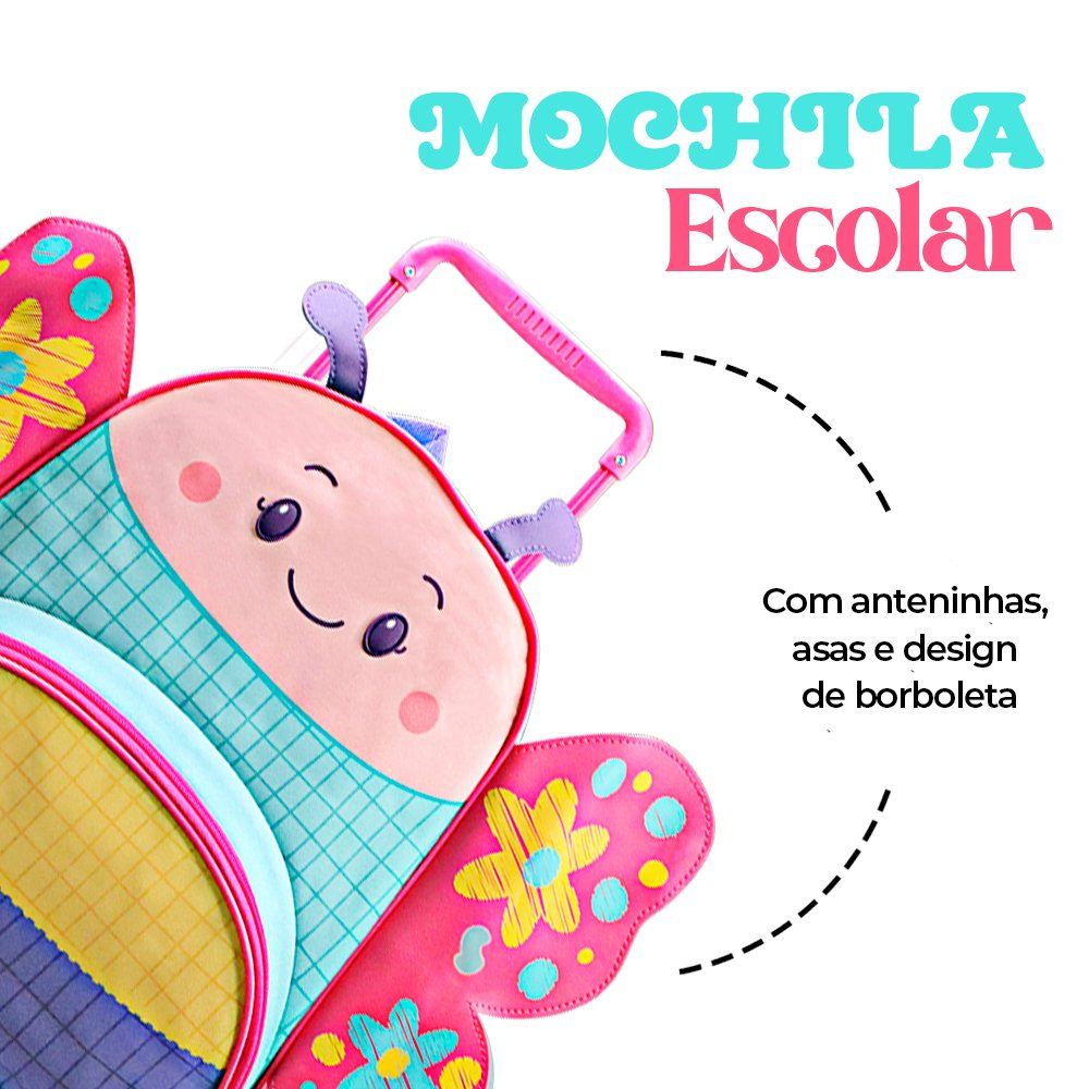 Mochila Infantil Colorida Com Rodinhas Para Menina ou Menino Estampa Bichinhos Animais Fofa Prática para Escola Creche Passeio Viagem Espaçosa Estampada