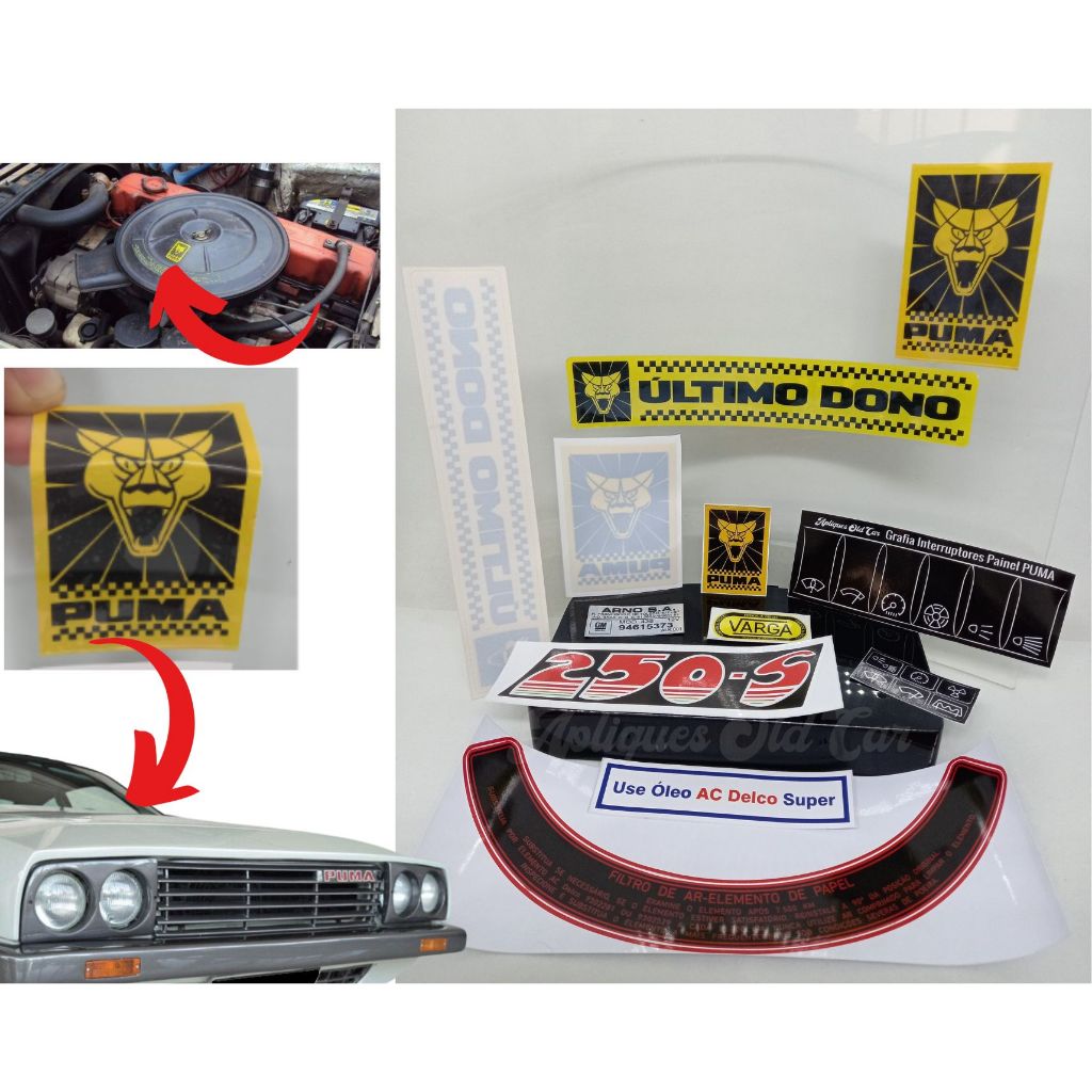 ADESIVOS PUMA GTB S1 E S2 / KIT ADESIVOS E SELOS P/ RESTAURAÇÃO / COFRE MOTOR, TECLAS PAINEL, VIDROS E PARA-BRISA