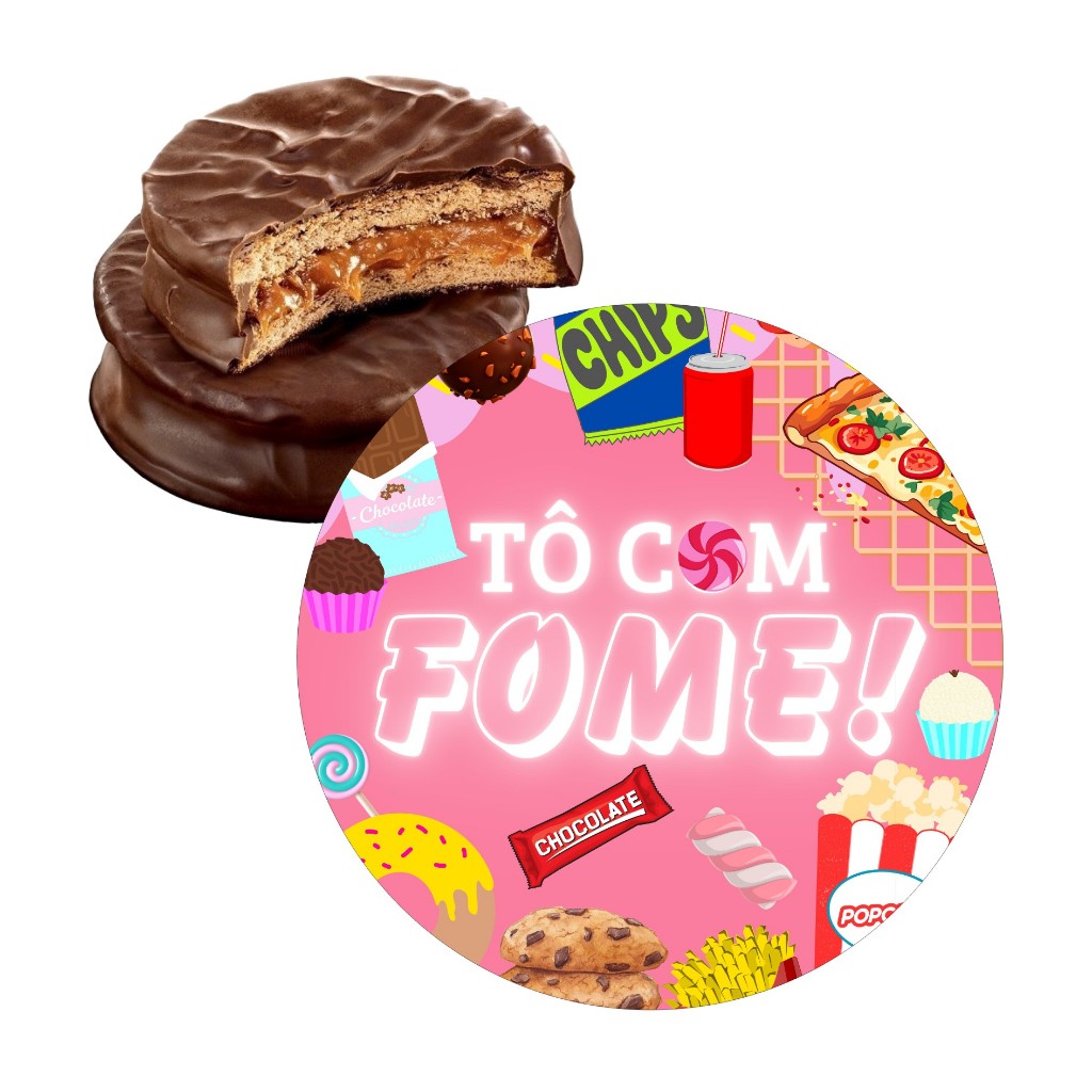 10 Adesivos para Alfajor 5cm Tô com Fome - Pronto para ser aplicado, Decoração de Festa Aniversário Tema Comida, Fast-food, Meme.