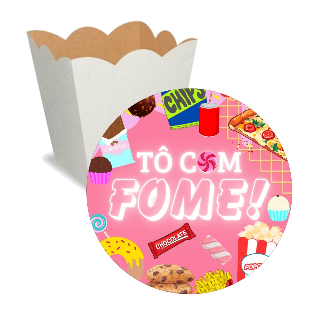 10 Adesivos Para Cachepô Redondo 5cm Tô com Fome - Lembrancinhas Decoração de Festa Aniversário Tema Comida, Fast-food, Meme Comida.