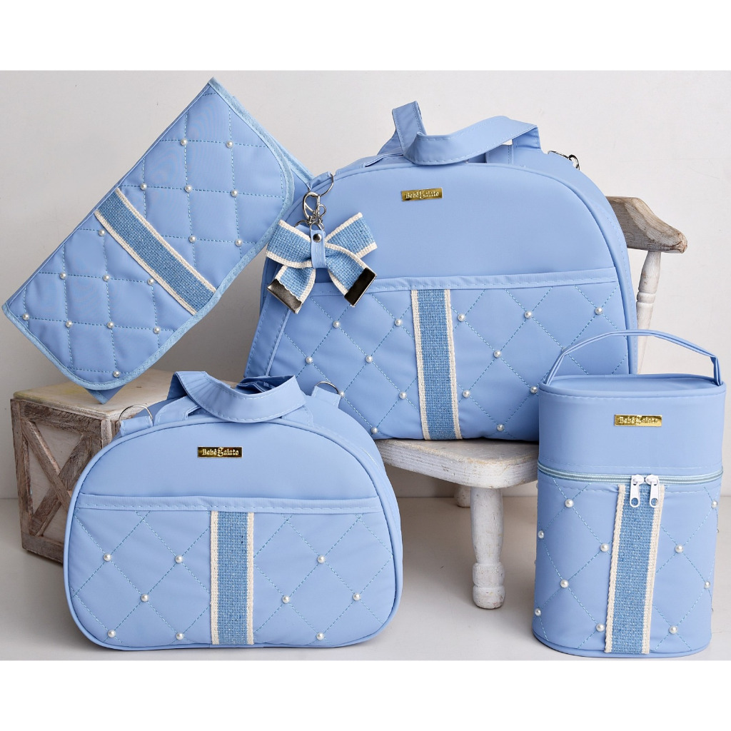 Kit Bolsas de Bebê Térmicas Para Maternidade Com Pérolas e Laço