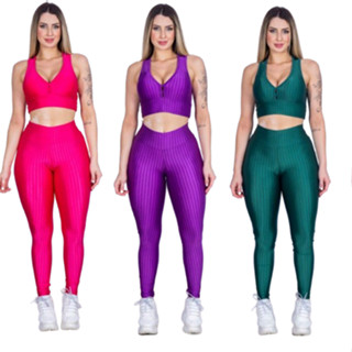 Conjunto Feminino Top Legging 3D Academia Cintura Alta Levanta Bumbum