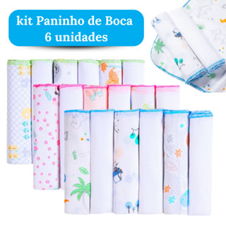 Paninho De Boca Para Bebê 6 Unidades Toalha De Boca Babete Fralda de Ombro 30x30cm 100% Algodão