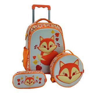 Kit Mochila Carrinho Escolar Infantil Tamanho Grande Raposa Fox