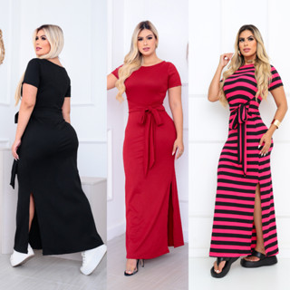 Vestido Verão, Com Cinto Fixo, Moda evangélica, Fashion, Vestido Longo, verão, shein, Fashion,com fendas, listrado, manga curta, lovito ISABELA C/ MG