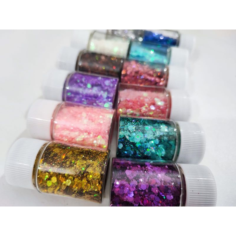 12 potinhos de glitter holográfico colorido para carnaval festa cabelo unha maquiagem escolar