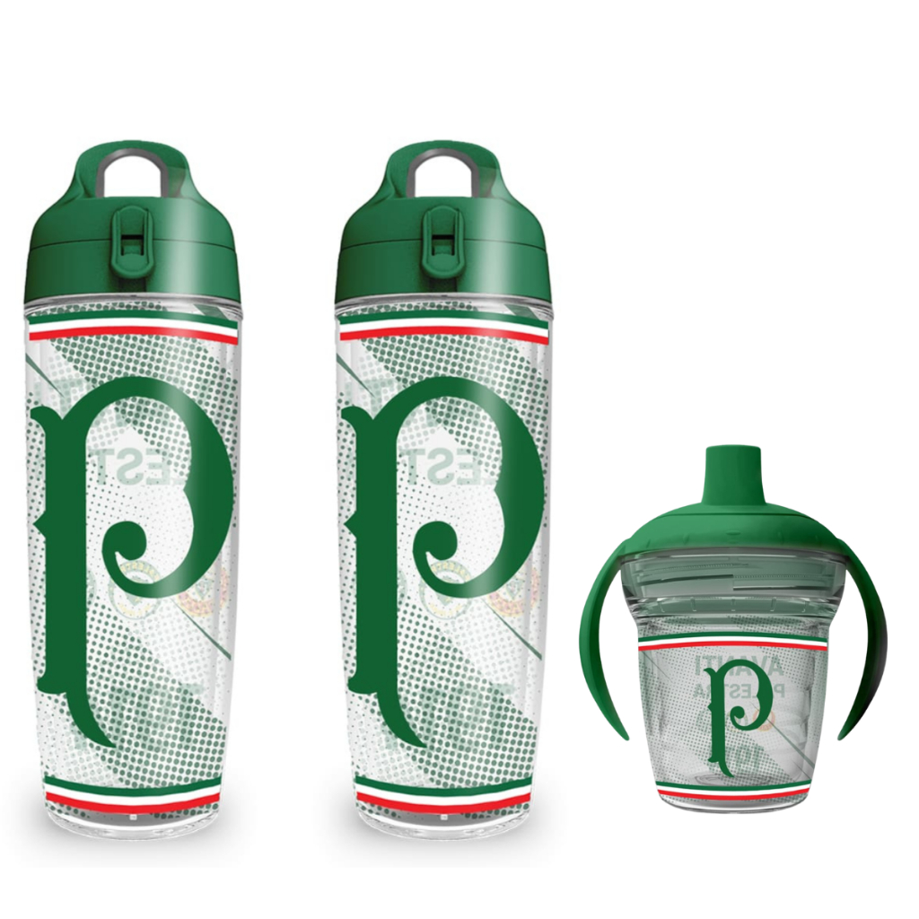 2 Garrafas Squeeze de Água Palmeiras Avanti +  1 Copo Transição Infantil Baby Antivazamento