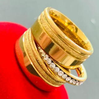 Par de Aliança Casamento Noivado Reta 2 Riscos Moedas Antigas Ouro 18k Anel Solitário