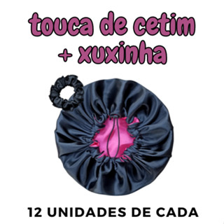 kit com 12 toucas de cetim dupla face e 12 xuxinhas de cetim - cores sortidas