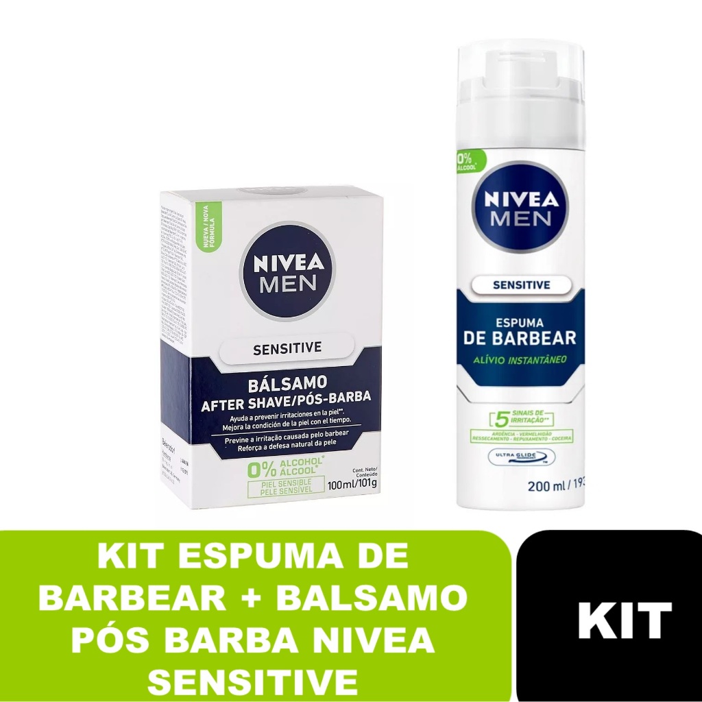 Kit Nivea Men Sensitive Espuma De Barbear 200ml + Pós Barba Bálsamo 100ml em Oferta na Shopee