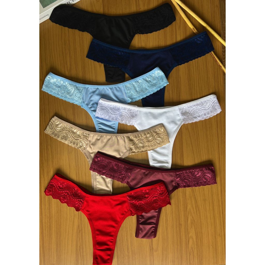 Kit 5 Calcinhas Lateral De Renda Fio Dental Lingerie Sexy