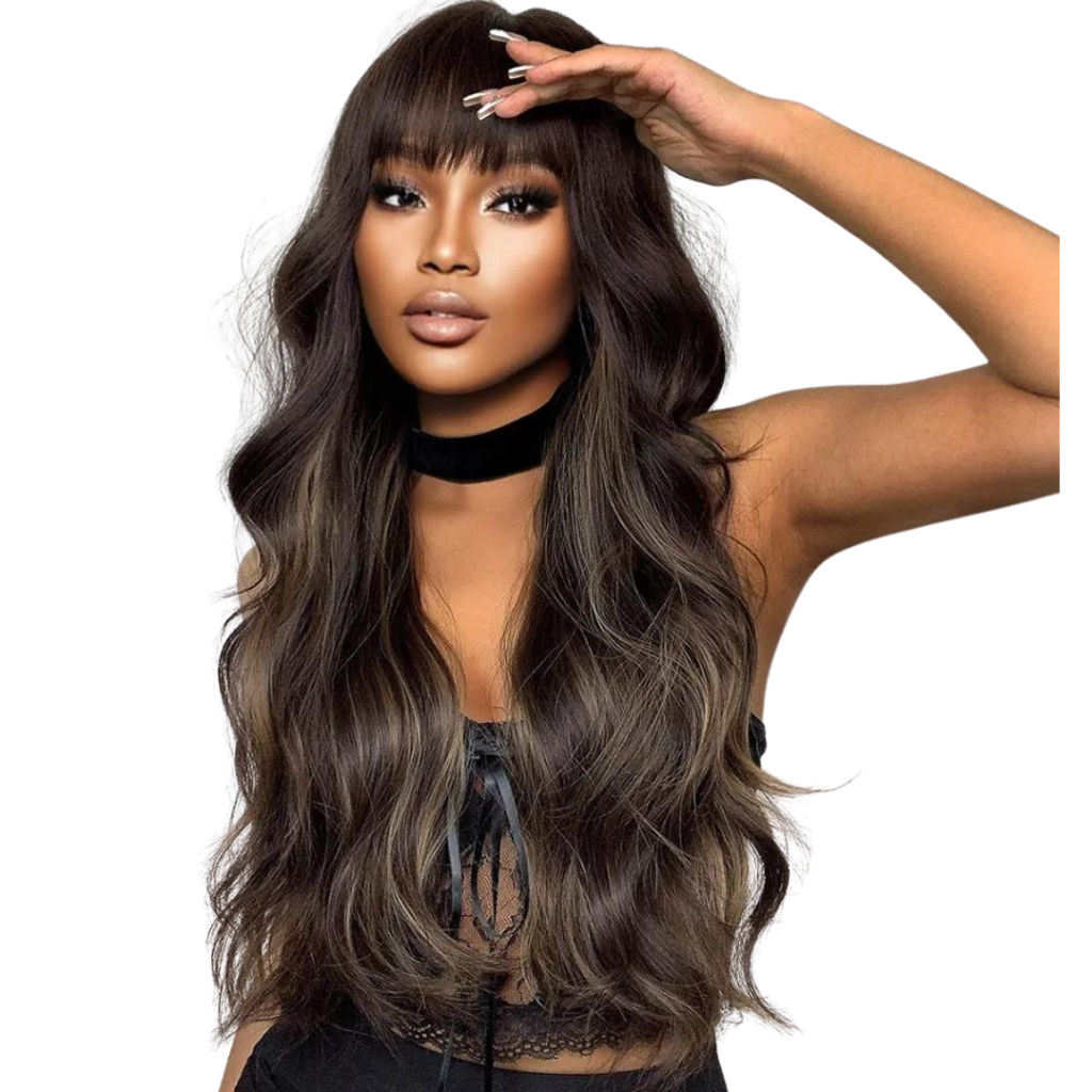 Peruca Lisa Ondulada Com Franja Identica Ao Humano + Wig Cap em Oferta na Shopee