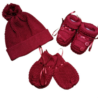 Kit Luva E Touca E Sapatinho Vermelho Recém Nascido Bebe de 0 a 2 Meses Ticô Linha em Oferta na Shopee