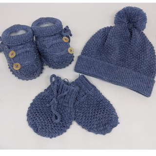 Kit Touca/Gorro Luva e Sapatinho/Botinha Jeans 2 B bebê RN até 2 Meses em Tricô em Oferta na Shopee