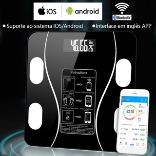 Balança Bioimpedância Corporal Digital Com Bluetooth 180kg Display Lcd Balança de Banheiro USB/Pilhas