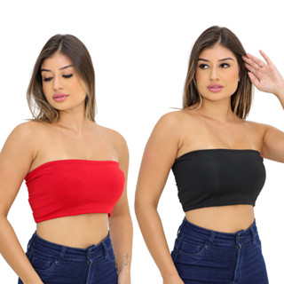 Kit 2 Top Faixa Tomara Que Caia Suplex Liso Verão Cropped