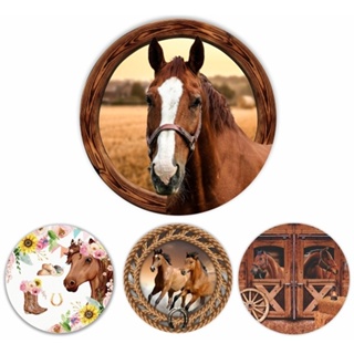 Painel Festa Redondo Sublimado Em Tecido Cavalos C/elástico RE01 em Oferta na Shopee