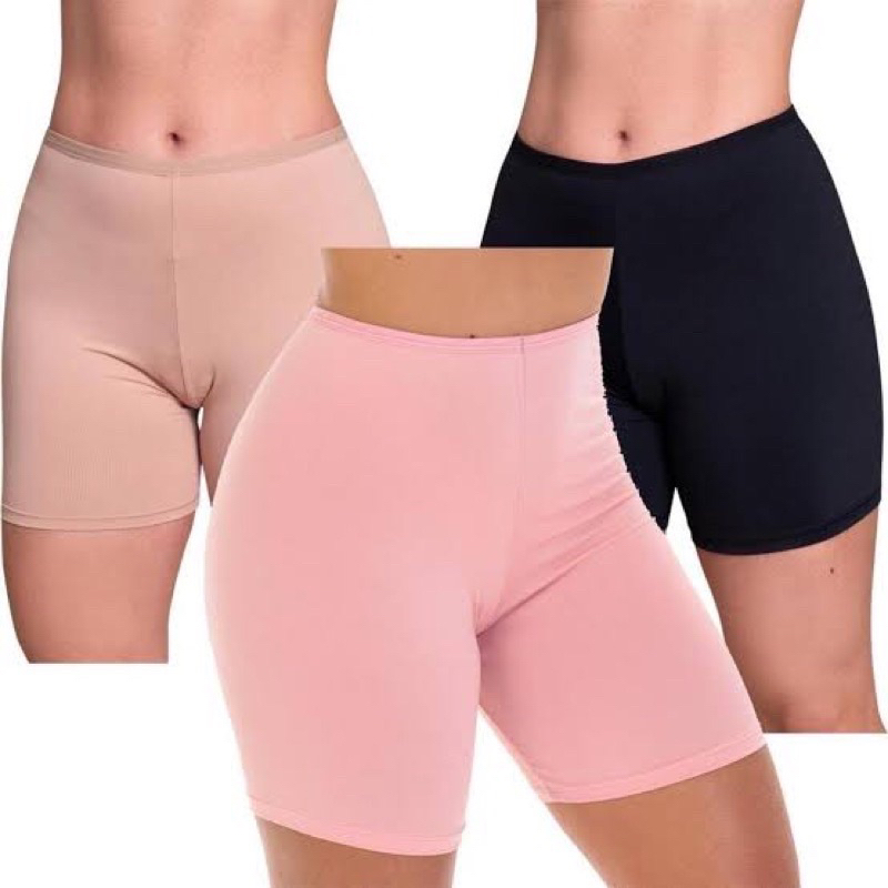 KIT Pacote 03 Bermuda Anágua Segunda Pele Bermudinha Feminina Adulto Juvenil Microfibra Cor da Pele Preta Bege Nude