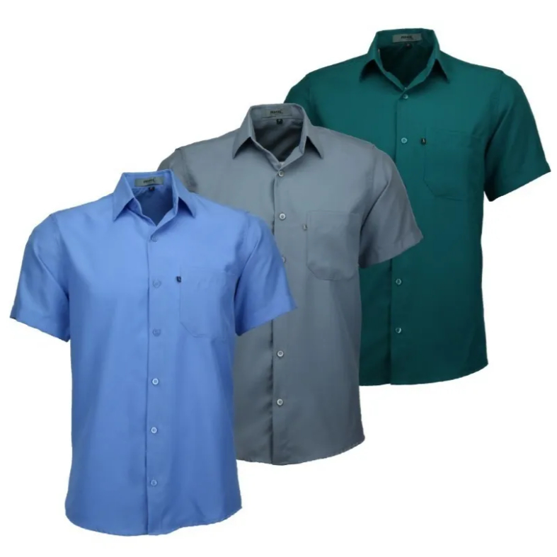 Kit 3 Camisas Social Clássica Amil Manga Curta Com Bolso Lançamento Frete Grátis