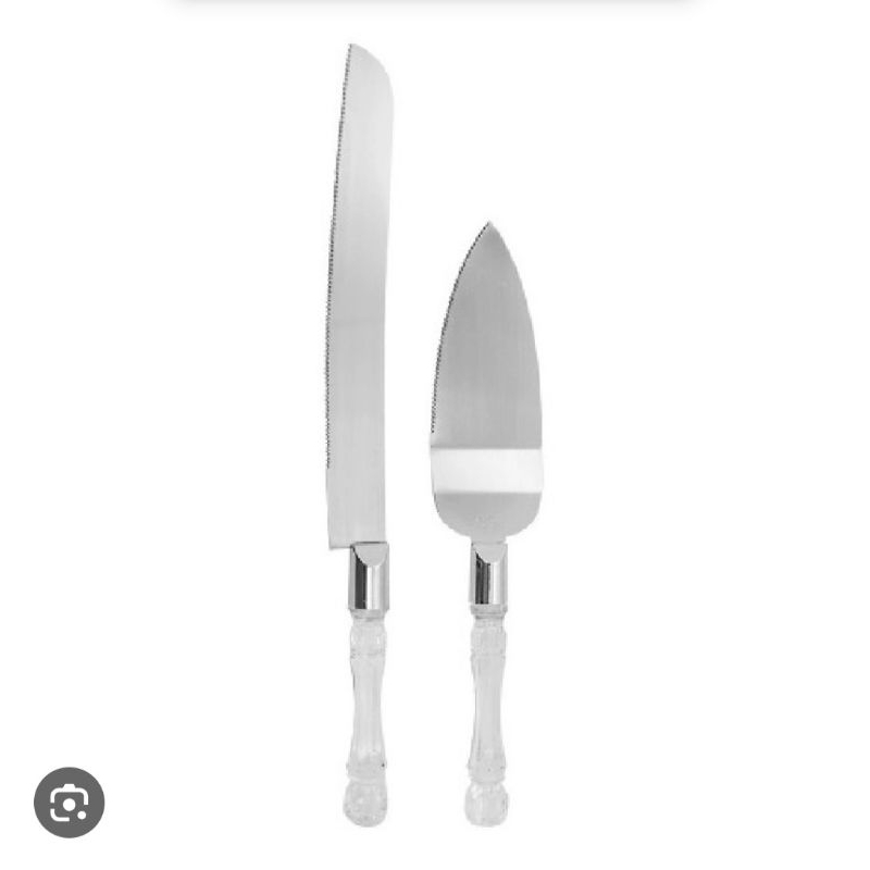Jogo De  Faca e Espatula Para Bolo Inox Com Cabo De Acrílico