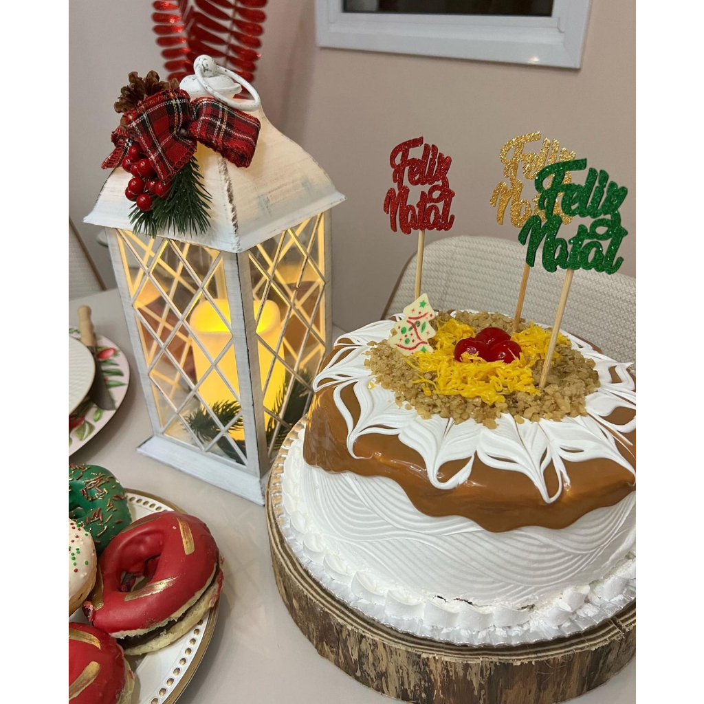 Topper Topo Doces e Bolo Palito Feliz Natal EVA Vermelho Verde 4 Peças Vivarte - Inspire sua Festa Loja