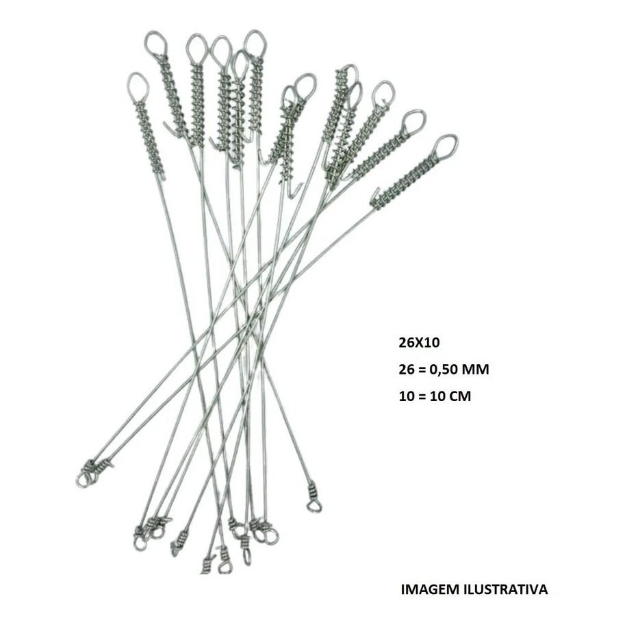 Kit 100 Encastoador Pesca Empate Aço Rígido Inox 26x10