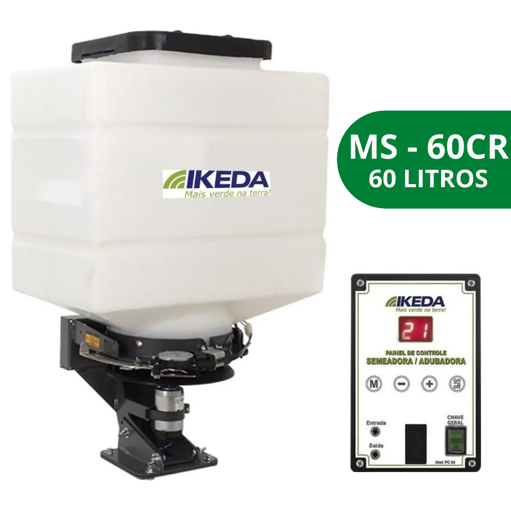 Semeadora Ikeda 60 Litros Adubadora Ms 60cr 12vt Adubadeira Embrapa Com Controle Remoto Para Trator - Moto - Quadriciclo